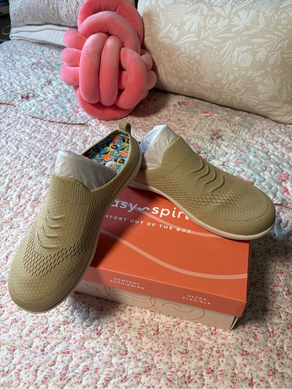 Easy Spirit Beige Slip-On Knit Flats